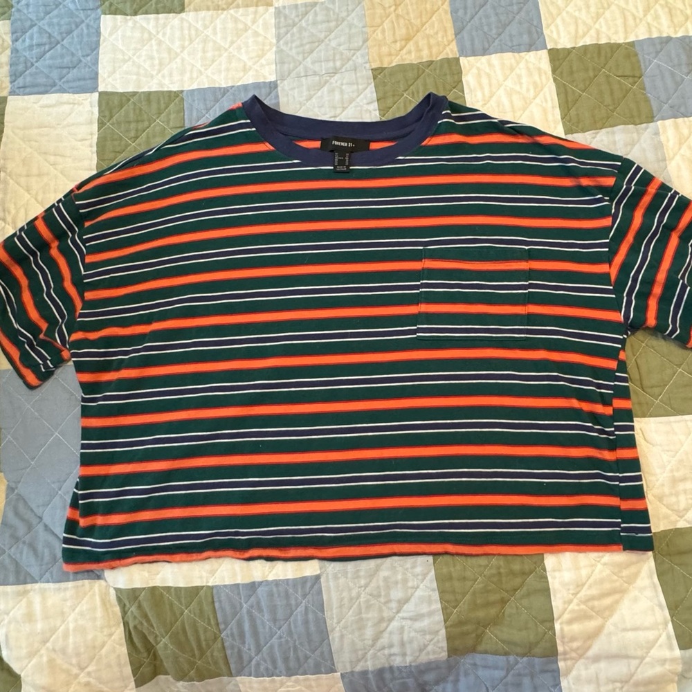 Striped Multicolor Crew Nevk Crop T-Shirt